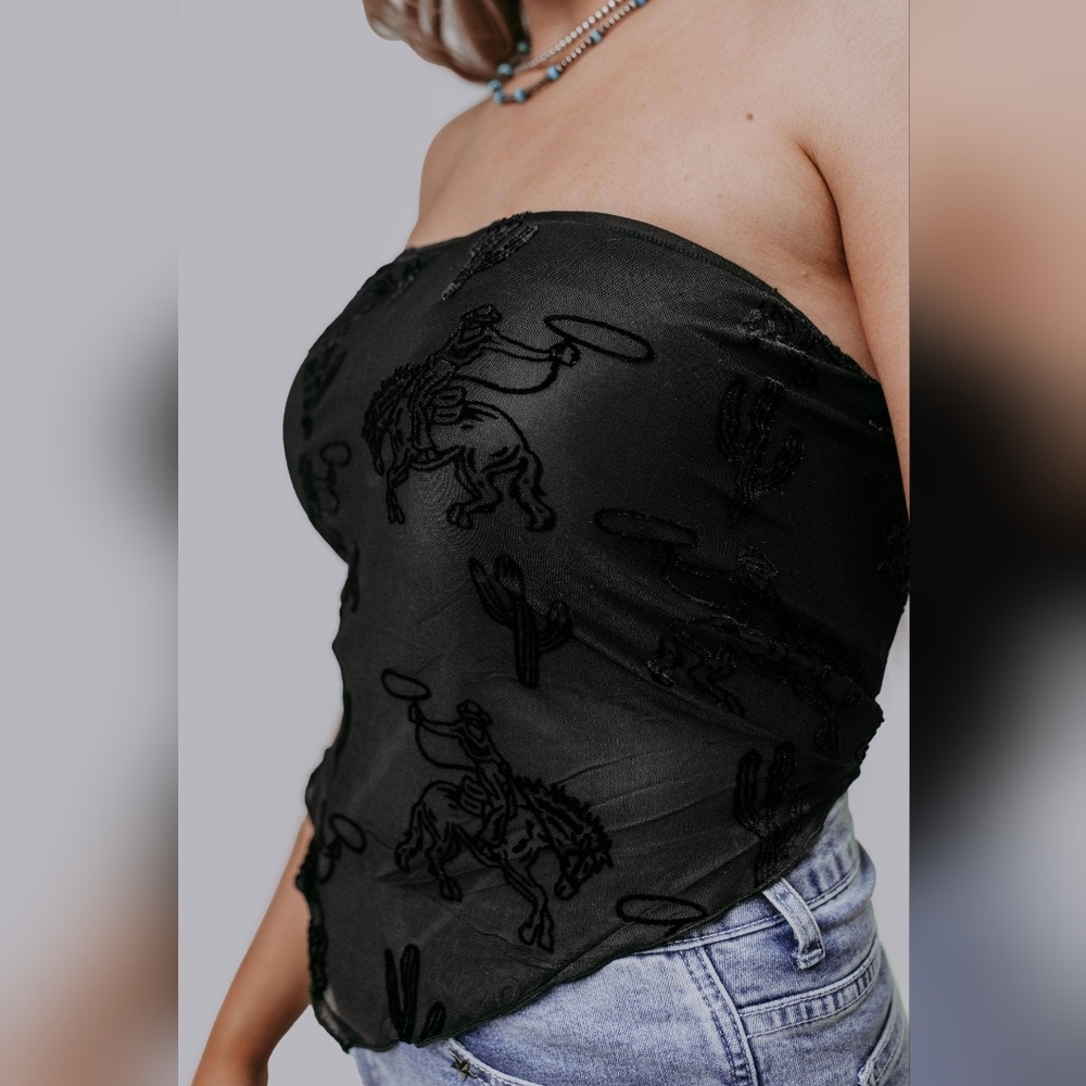 NWT Black Western Print Mesh Tube Top